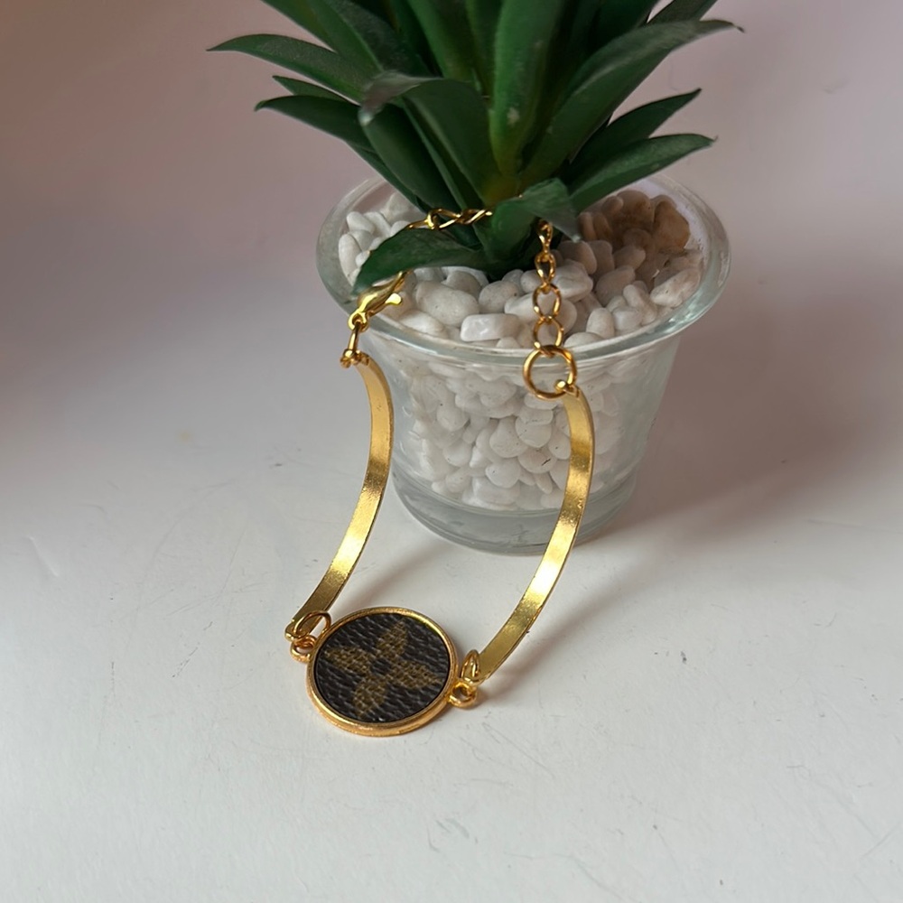 Custom gold Tone Bangle Bracelet with Louis Vuitton Monogram C…